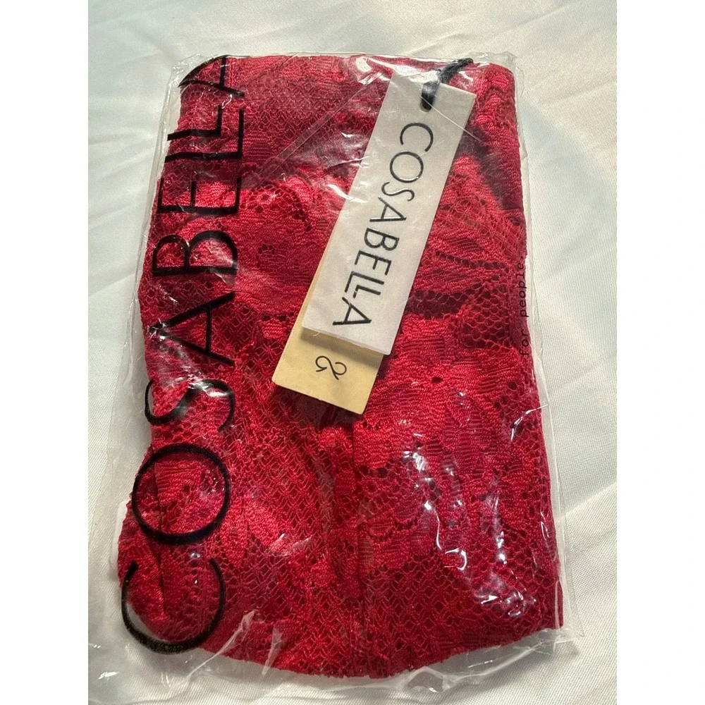 Cosabella Red Never Say Never Lace Thong Sexy Low Rise Minimal Coverage size L‎